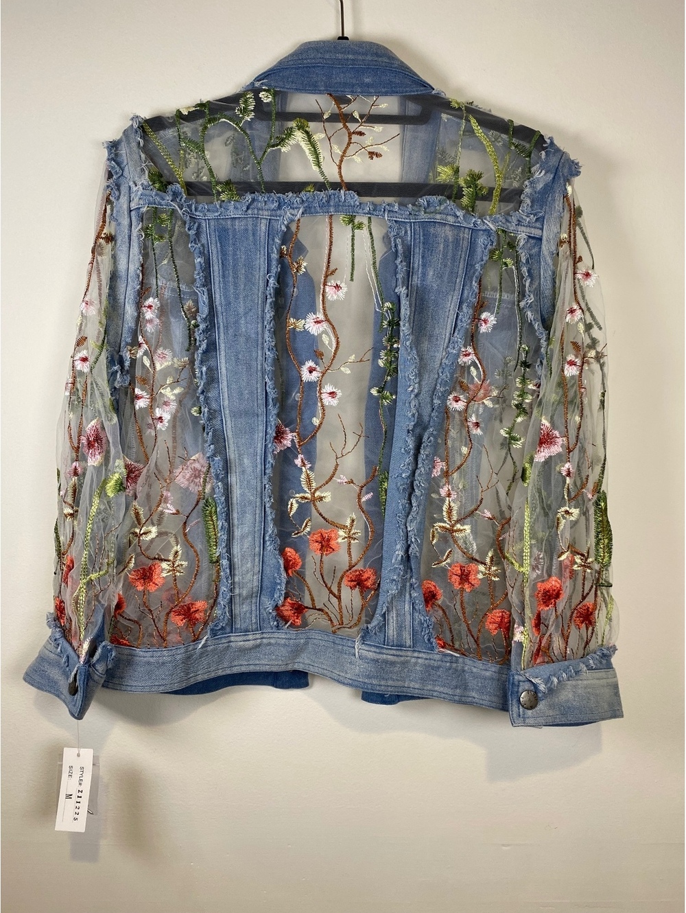 A.Z.I Embroidered Sheer Mesh and Denim Jacket Medium - Picture 6 of 6